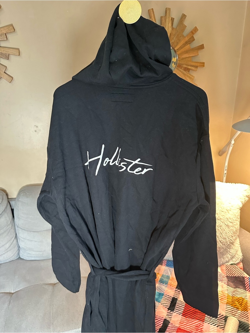 Hollister Black Hooded Lounge Robe with Logo on back